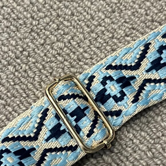 BOGO Geometric Blue and Beige Bag Strap with Gold Hardware - Picture 6 of 7
